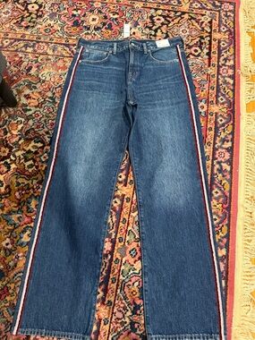 J.Crew Mid Rise Relaxed Straight Jean with Suede Stripe Size 29 NWT